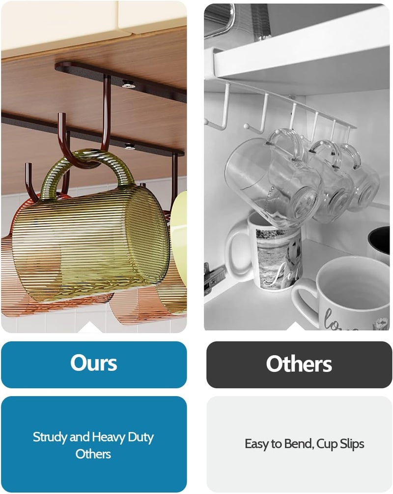 Luckinow 3 Pack Mug Hooks Under Cabinet, Coffee Mug Holder for Hanging Under Shelf, Cup Hanger with 9 Hooks for Displaying Mugs, Coffee Cups and Kitchen Utensils, Brown - Image 3